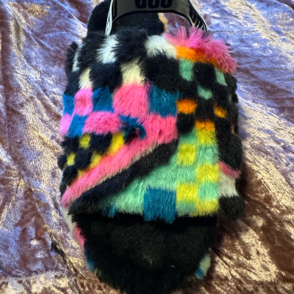 Ugg Fluff Yeah Slide Multicolor Shearling Size 9 - image 5